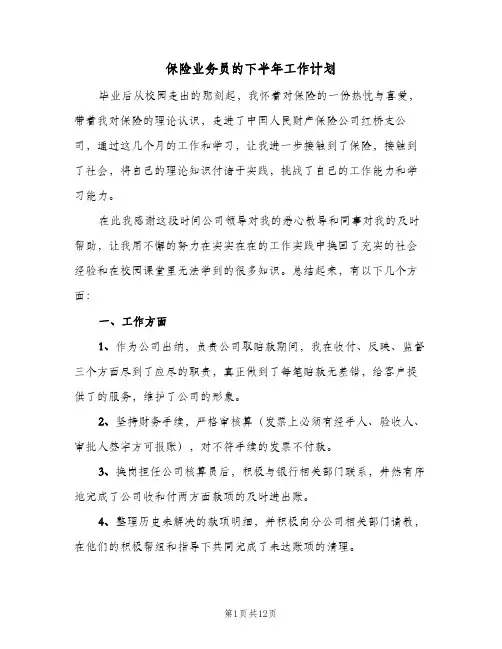 保险业务员的下半年工作计划（3篇）