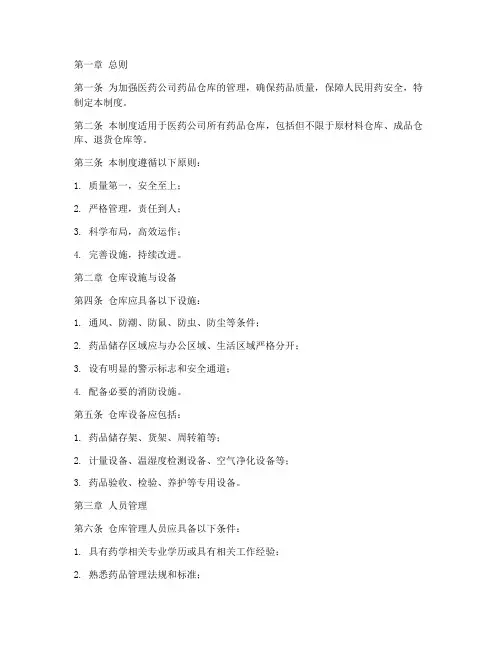 医药公司药品仓库管理制度范本