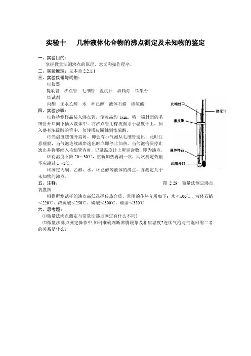 实验十 几种液体化合物的沸点测定及未知物的鉴定