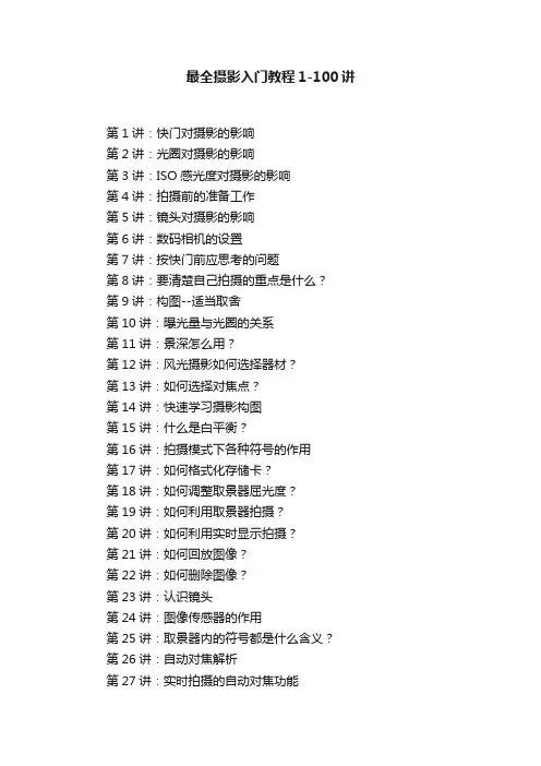 最全摄影入门教程1-100讲