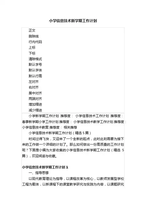 小学信息技术新学期工作计划