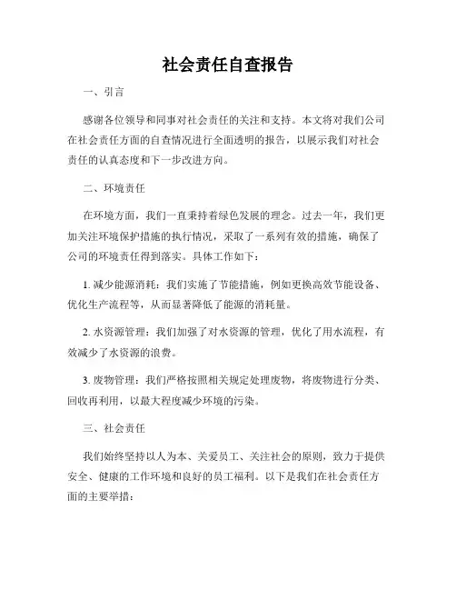 社会责任自查报告