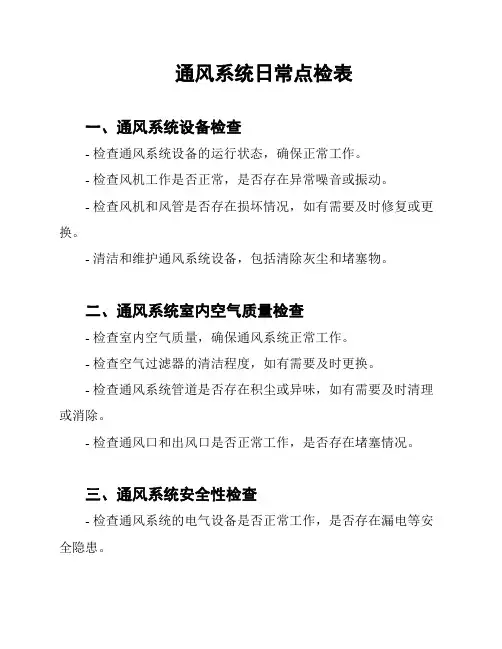 通风系统日常点检表