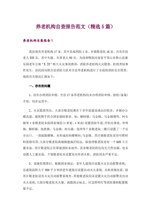 养老机构自查报告范文(精选5篇)