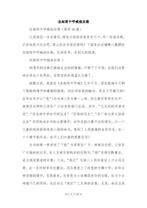在细雨中呼喊读后感