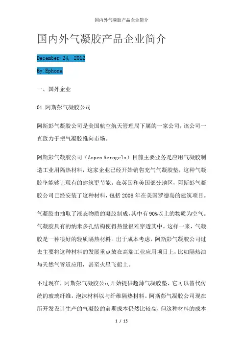国内外气凝胶产品企业简介