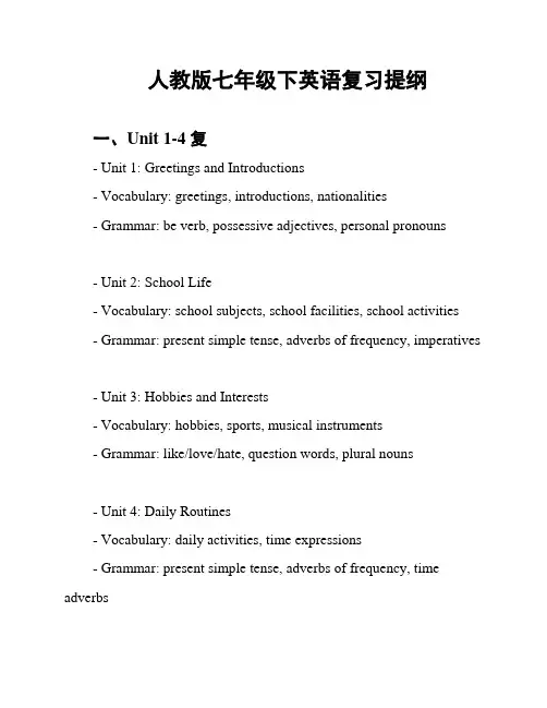人教版七年级下英语复习提纲