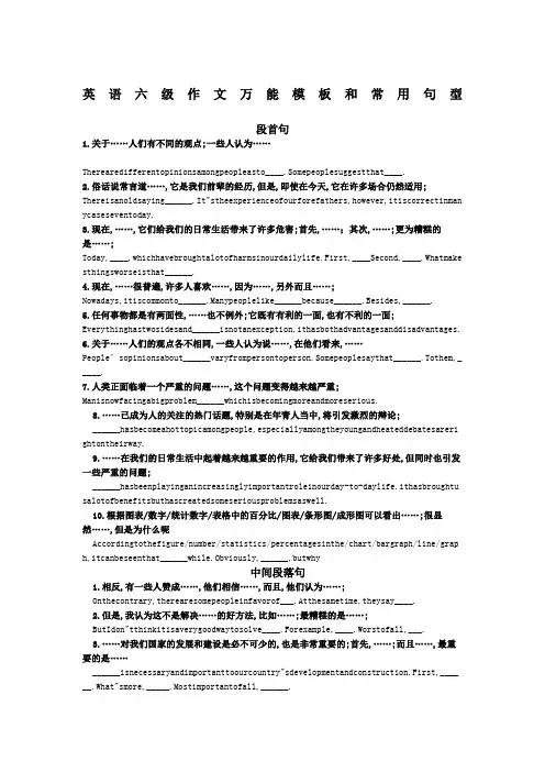 英语六级作文万能和常用句型
