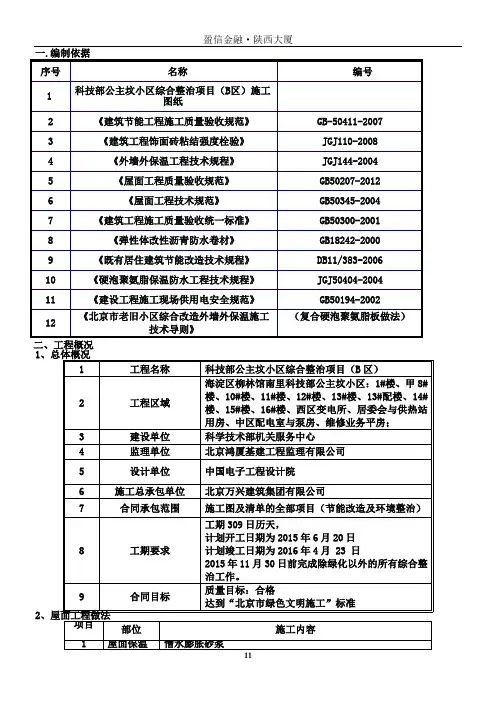 屋面施工方案(老旧小区改造项目)