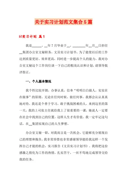 关于实习计划范文集合5篇