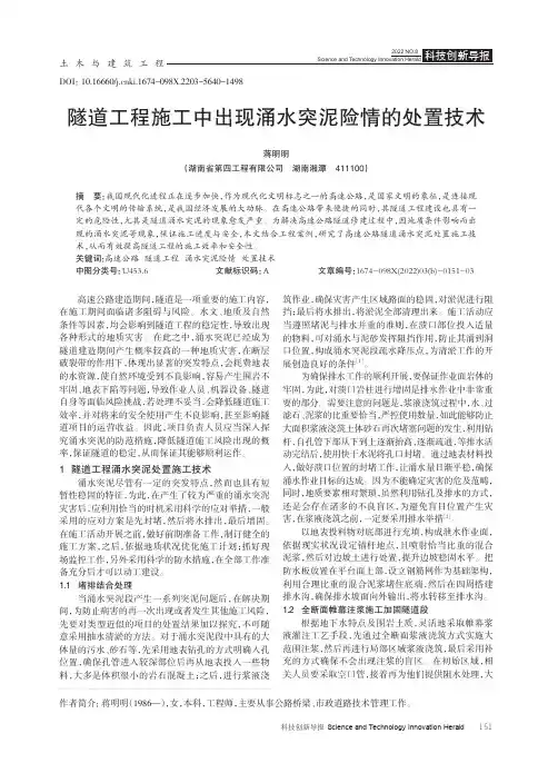 隧道工程施工中出现涌水突泥险情的处置技术
