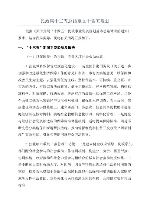 民政局十三五总结范文十四五规划