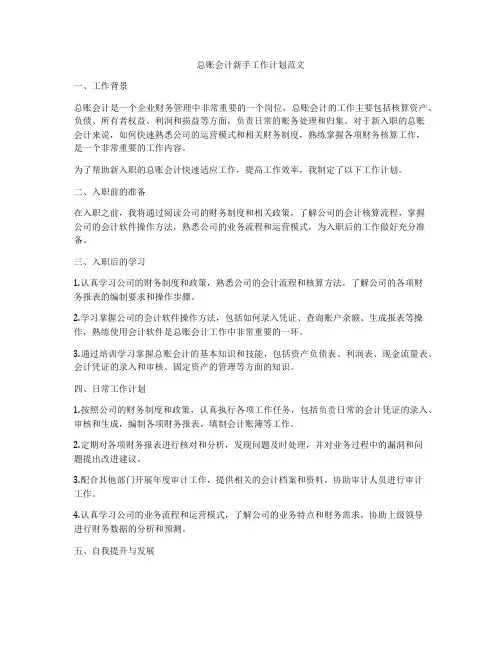 总账会计新手工作计划范文