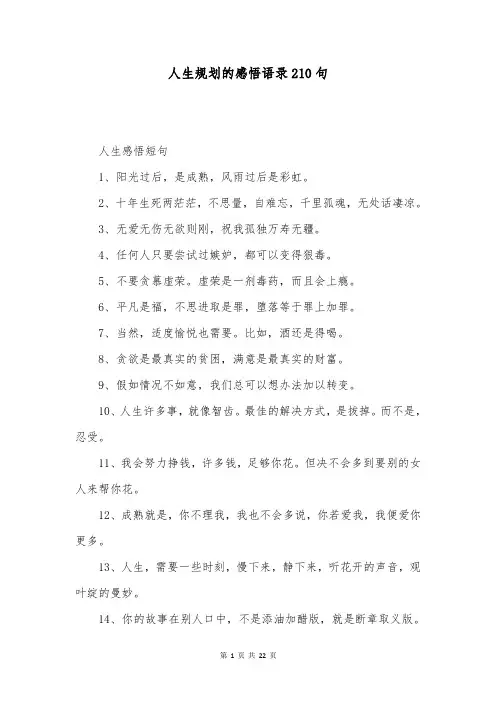 人生规划的感悟语录210句