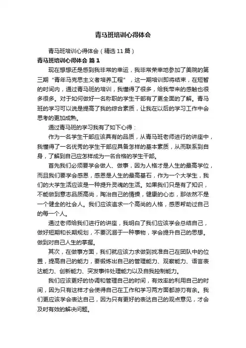 青马班培训心得体会