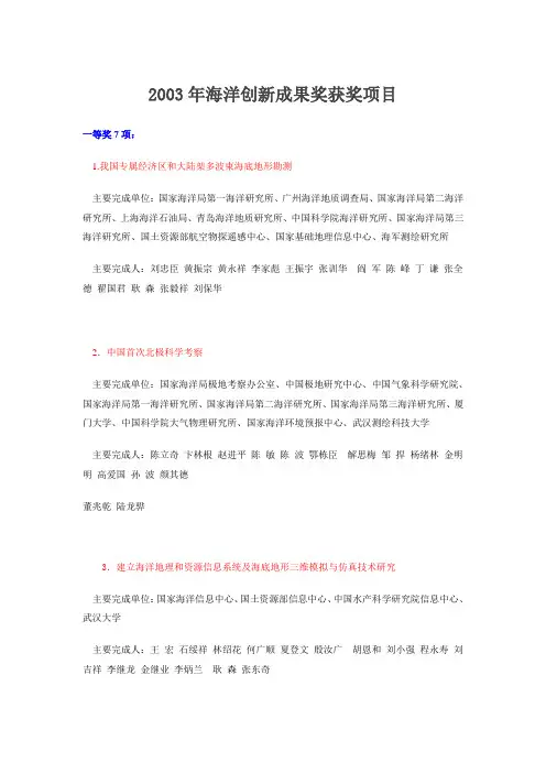 2003年海洋创新成果奖获奖项目-厦门大学科技处