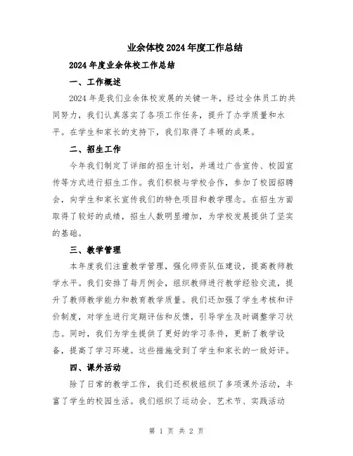 业余体校2024年度工作总结