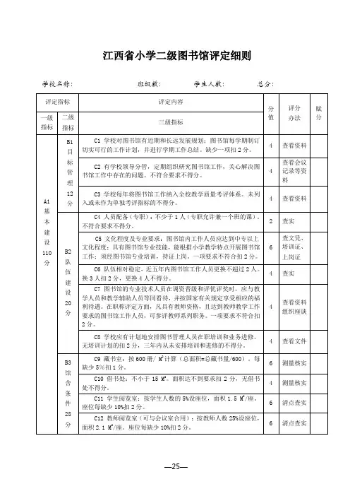江西省小学二级图书馆评定细则