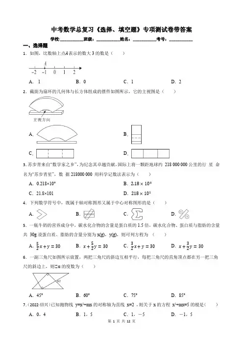 中考数学总复习《选择、填空题》专项测试卷带答案