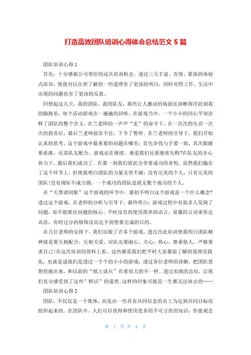 打造高效团队培训心得体会总结范文5篇