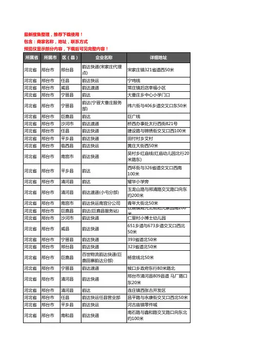 新版河北省邢台市韵达快递企业公司商家户名录单联系方式地址大全85家