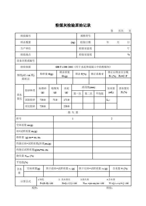 粉煤灰检验原始记录