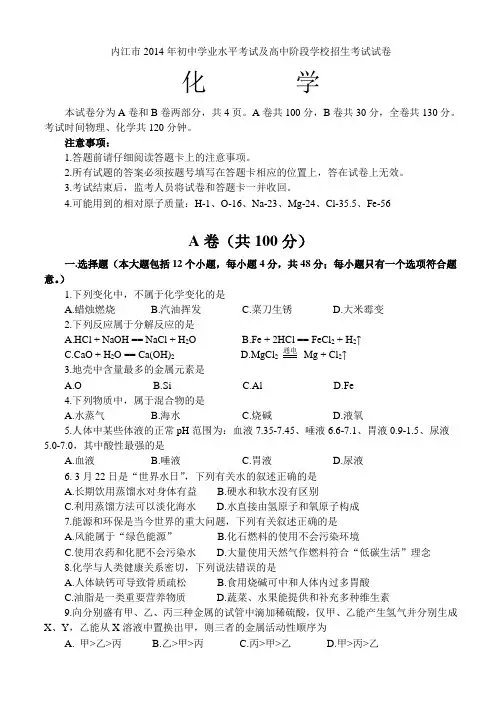 四川内江(word版,含答案)范文