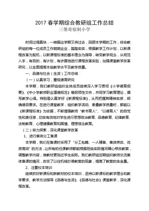 2017春学期综合教研组工作总结