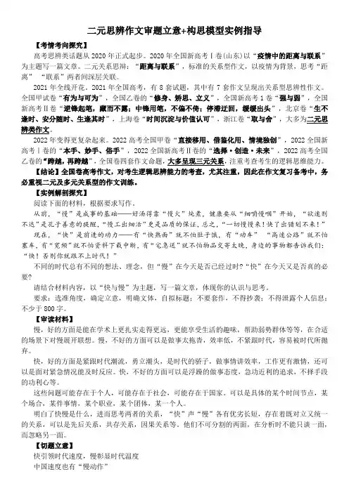 二元思辨作文审题立意+构思模型实例指导