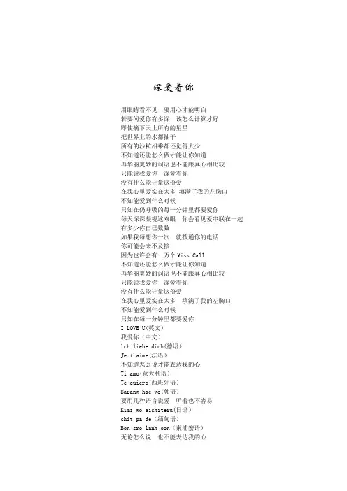 Bie深爱着你中文歌词