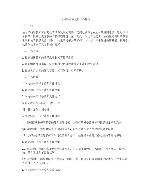 结对子指导教师工作计划