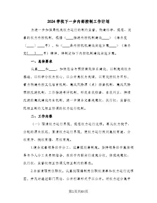 2024学校下一步内部控制工作计划（五篇）