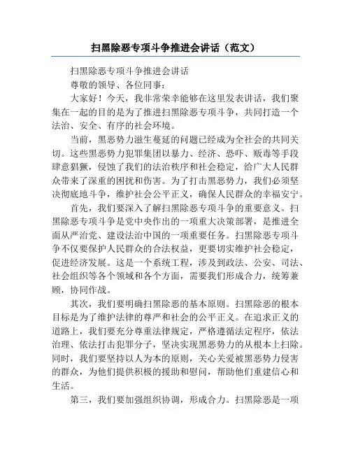 扫黑除恶专项斗争推进会讲话(范文)
