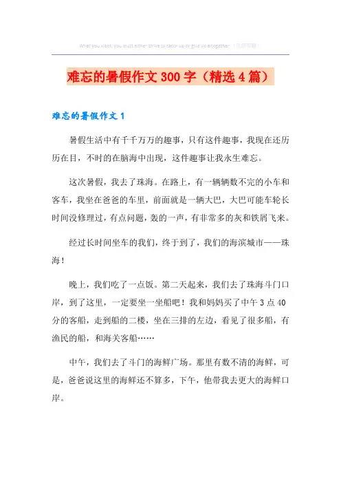 难忘的暑假作文300字(精选4篇)
