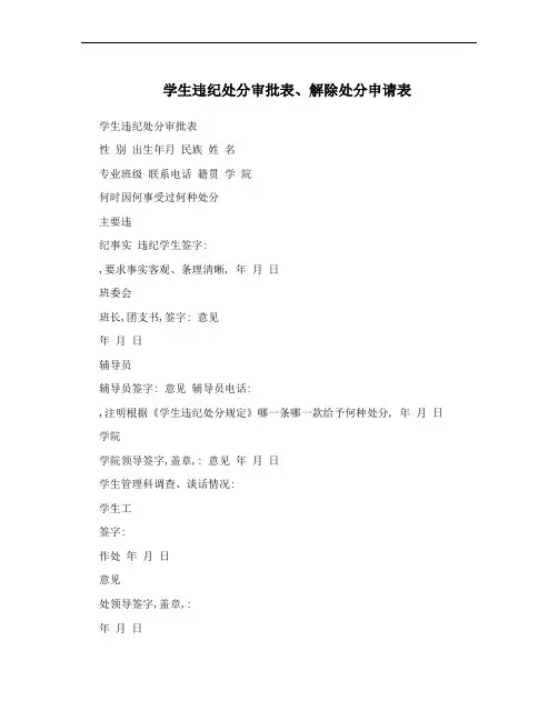 学生违纪处分审批表、解除处分申请表