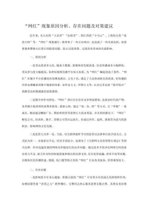 “网红”现象原因分析、存在问题及对策建议