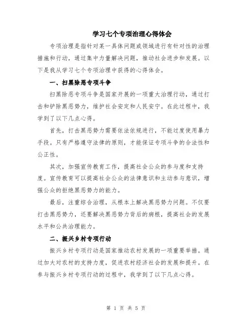 学习七个专项治理心得体会