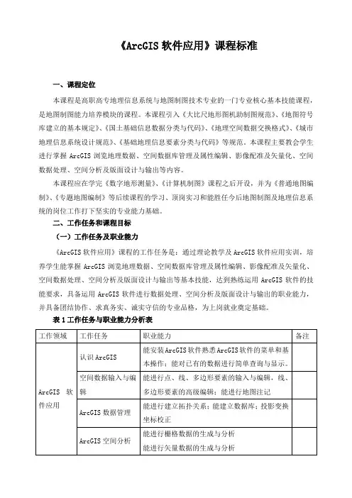 《ArcGIS软件应用》课程标准