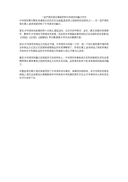 一堂严肃的语文课感受到中华语言的魅力作文