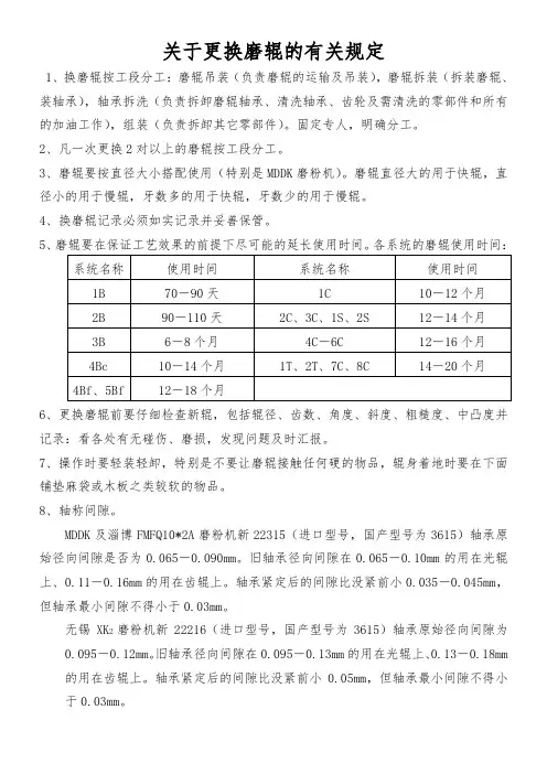 关于更换磨辊的有关规定
