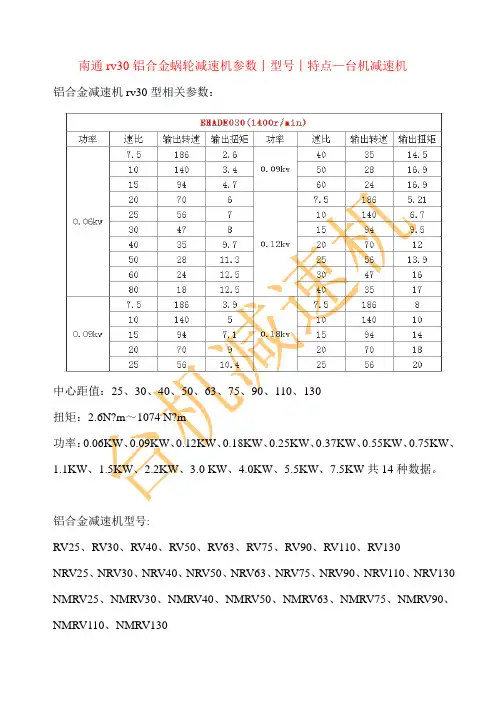 南通rv30铝合金蜗轮减速机参数︱型号︱特点—台机减速机