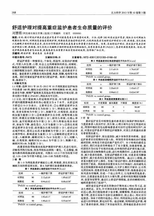 舒适护理对提高重症监护患者生命质量的评价