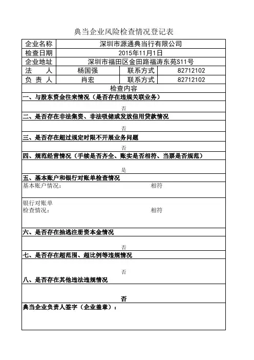 典当企业风险检查情况登记表