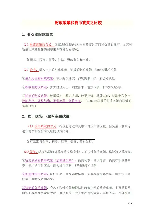 财政政策和货币政策