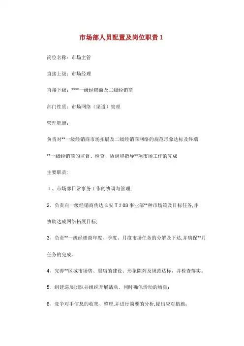 市场部人员配置及岗位职责