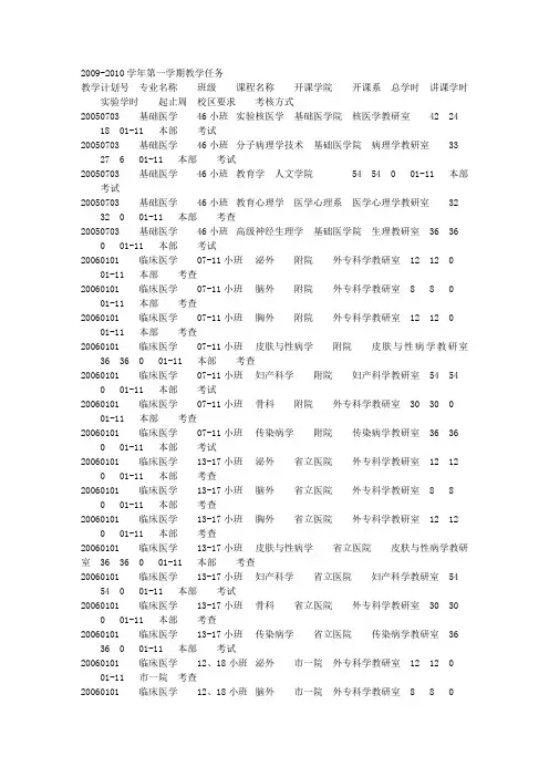 安医大各年级课程安排
