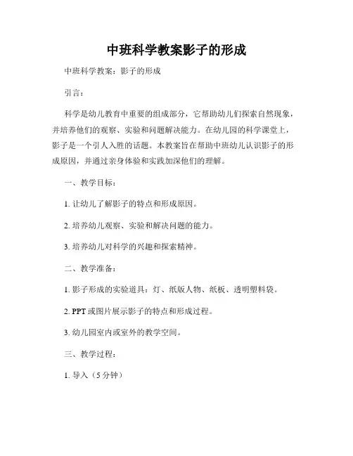 中班科学教案影子的形成