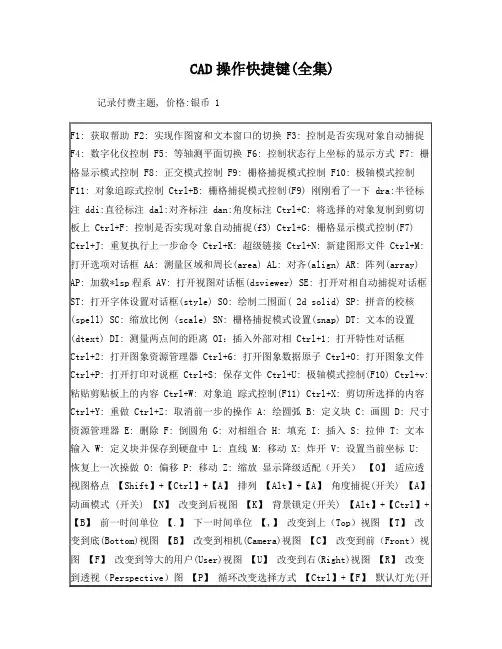CAD操作快捷键(全集) 文档