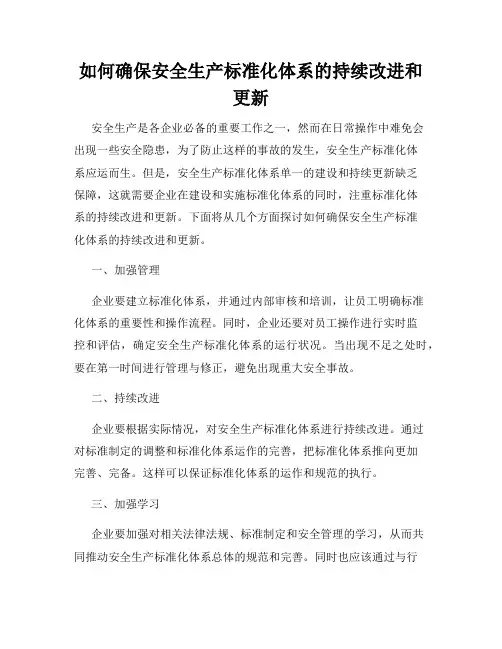 如何确保安全生产标准化体系的持续改进和更新