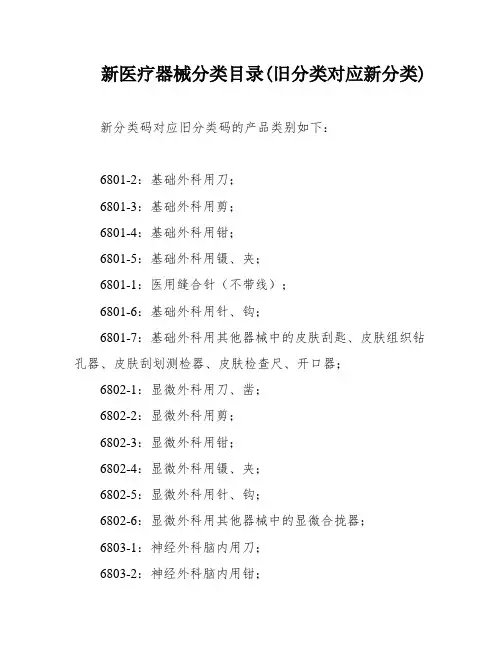 新医疗器械分类目录(旧分类对应新分类)